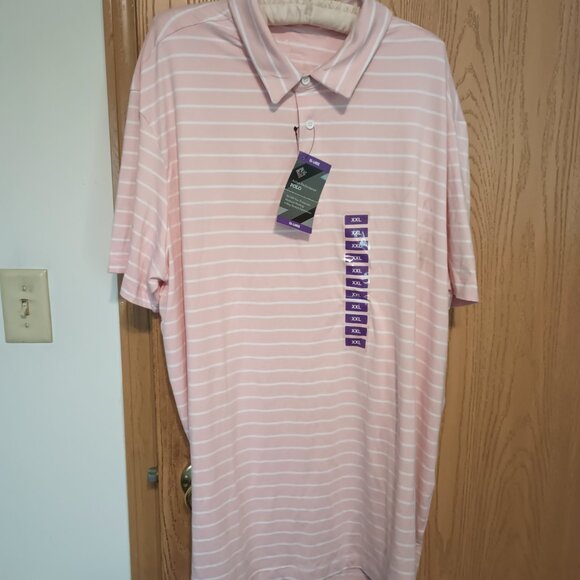 NEW Member's Mark Men's Active Performance Polo Pink with White Stripes XXL - Picture 1 of 4